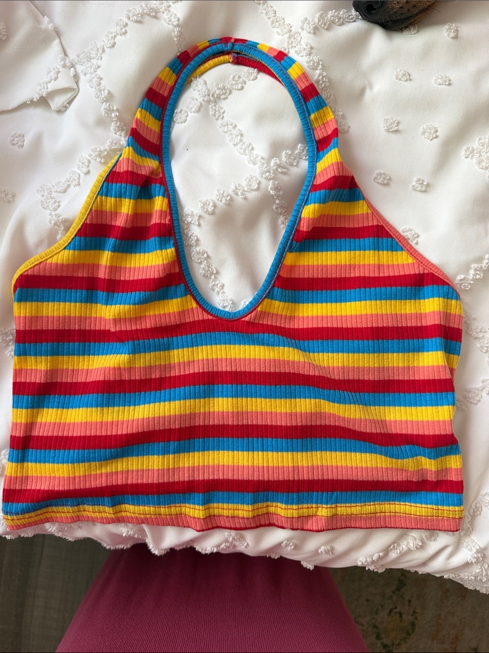 Women’s Rainbow Stripe Halter crop Top - Multi